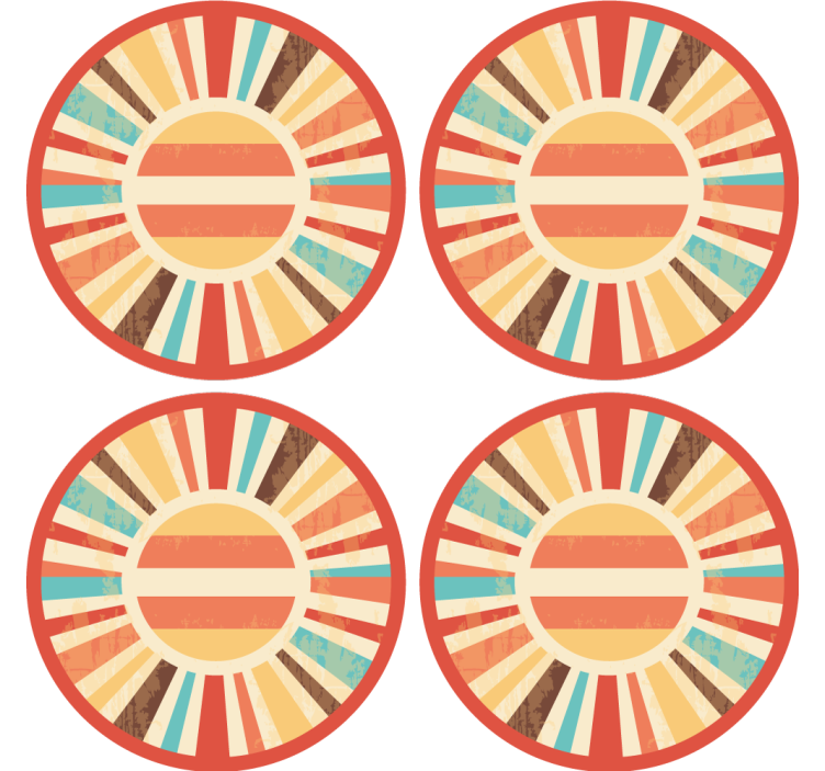 Farverige retro solstråler vintage coaster - TenStickers
