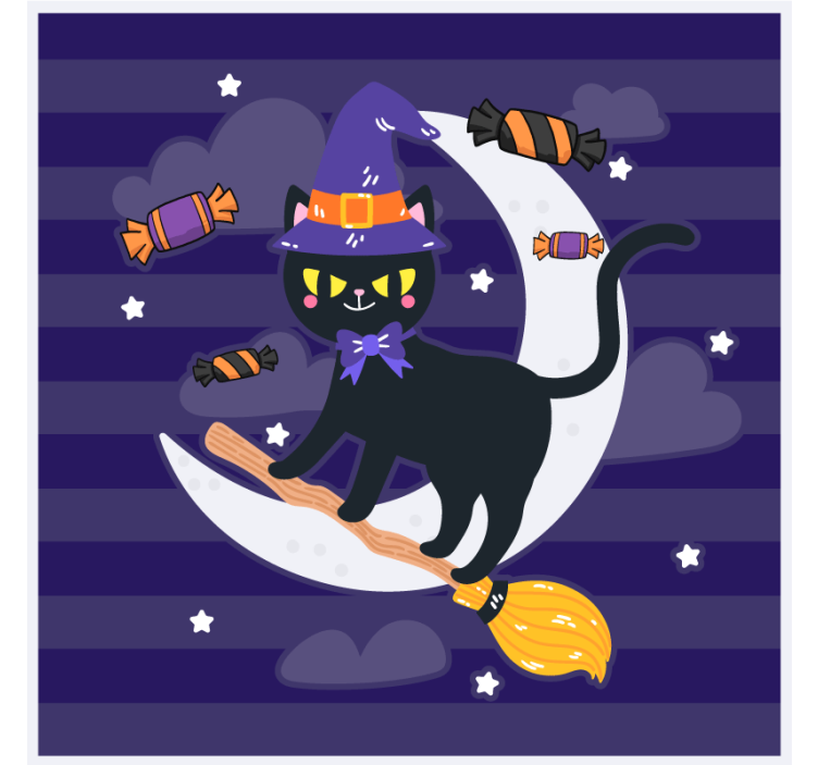 Halloween coaster med heksekat på kost - TenStickers
