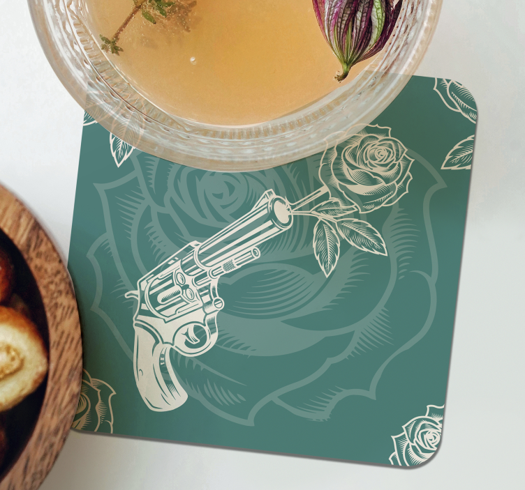 Cowboy revolver og rose drink coaster - TenStickers