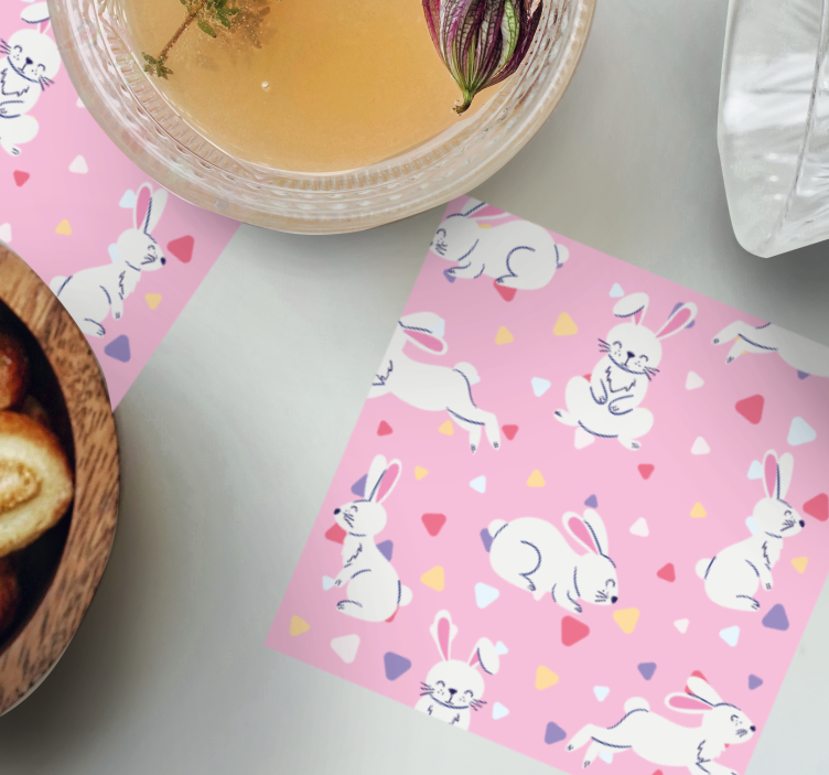 Hvide kaniner på lyserød baggrund moderne rutschebane - TenStickers