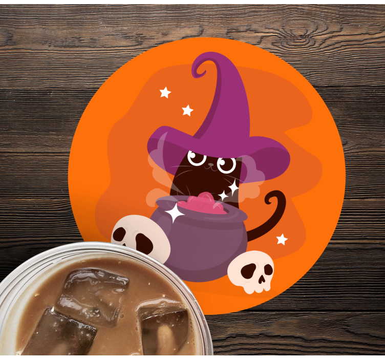Kat, heks hat, illustration, halloween, coaster - TenStickers