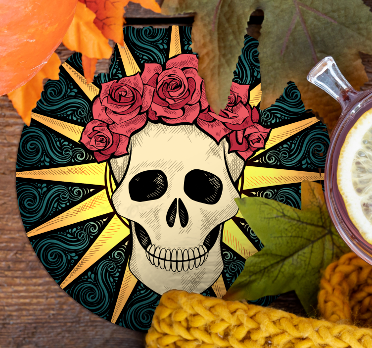 Kvinders kranium med rose halloween coaster - TenStickers