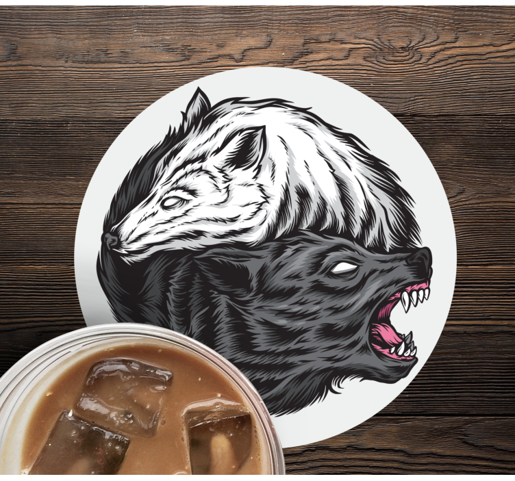 Yin yang ulv illustration halloween coaster - TenStickers