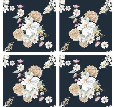 Blomsterbuket med retro blomster - TenStickers