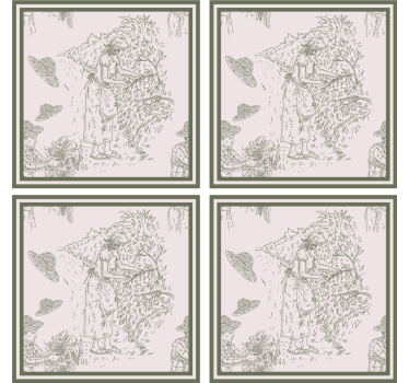 Fransk vintage mønster i grønne retro coasters - TenStickers