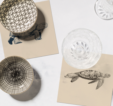 Skildpadde tegninger beige baggrund coaster sæt - TenStickers
