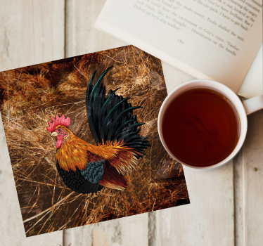 Vintage coaster med farverigt kyllingeartwork - TenStickers