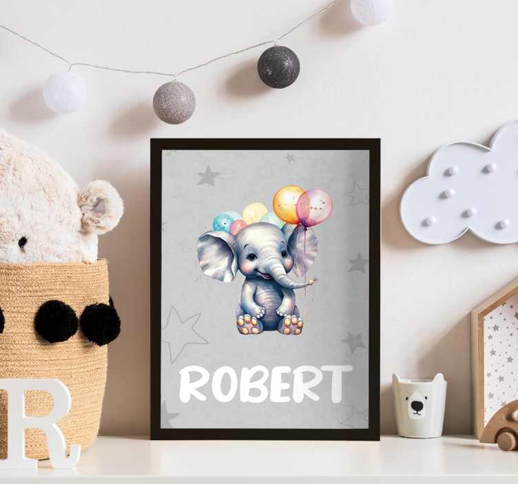 Baby elefant med ballon med navn - TenStickers