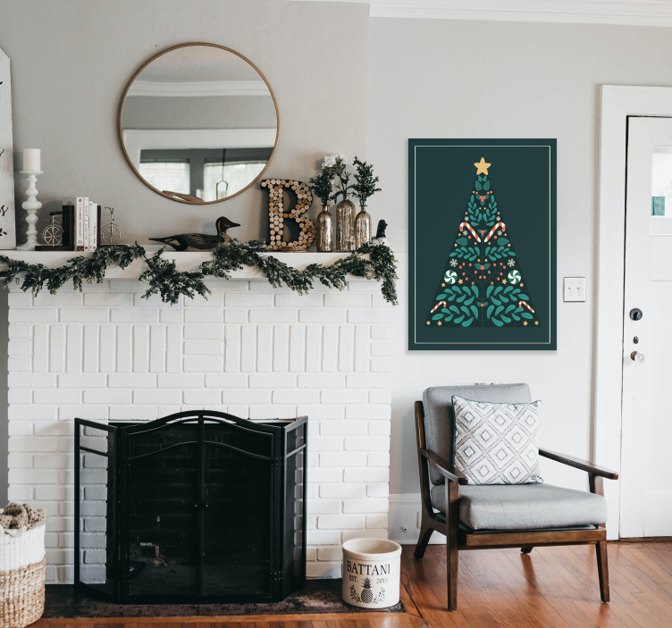 Juletræ med slik julepynt plakat - TenStickers