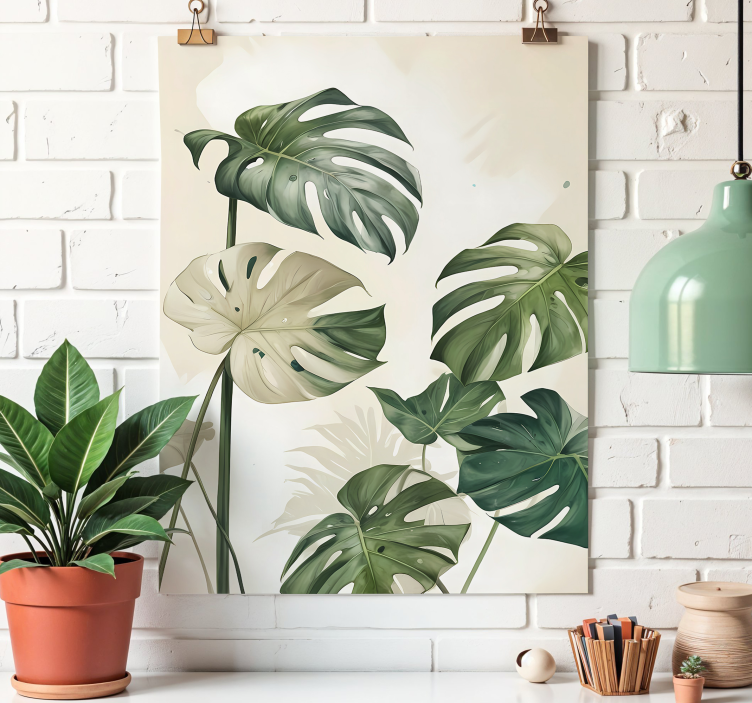 Monstera blade plakat kunstnerisk tegning - TenStickers