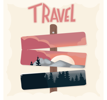 Plakat stue rejseillustration med vejskilt - TenStickers