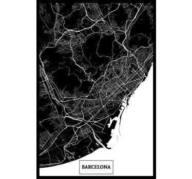 Plakat stue topografisk kort over barcelona - TenStickers