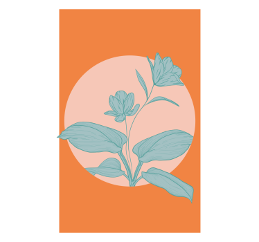 Plakat stue blå blomster på orange former - TenStickers