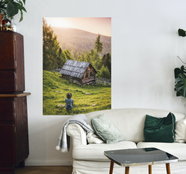 Landskab traehytte i skov plakat - TenStickers