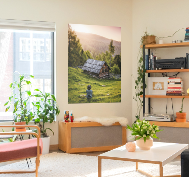 Landskab traehytte i skov plakat - TenStickers