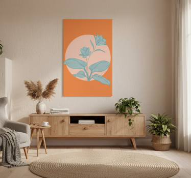 Plakat stue blå blomster på orange former - TenStickers
