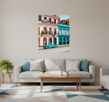 Plakat stue blå og lyserød gade og bil design - TenStickers