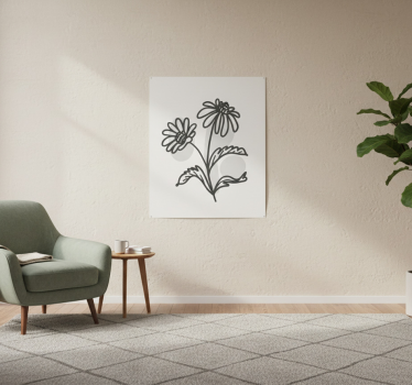 Plakat stue gruppe af tusindfryd blomster linjeart design - TenStickers