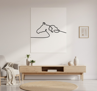 Plakat stue kvinde med heste linjekunst illustration - TenStickers