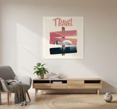 Plakat stue rejseillustration med vejskilt - TenStickers