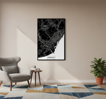 Plakat stue topografisk kort over barcelona - TenStickers