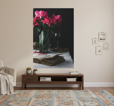 Plakat stue vin glas og vase - TenStickers