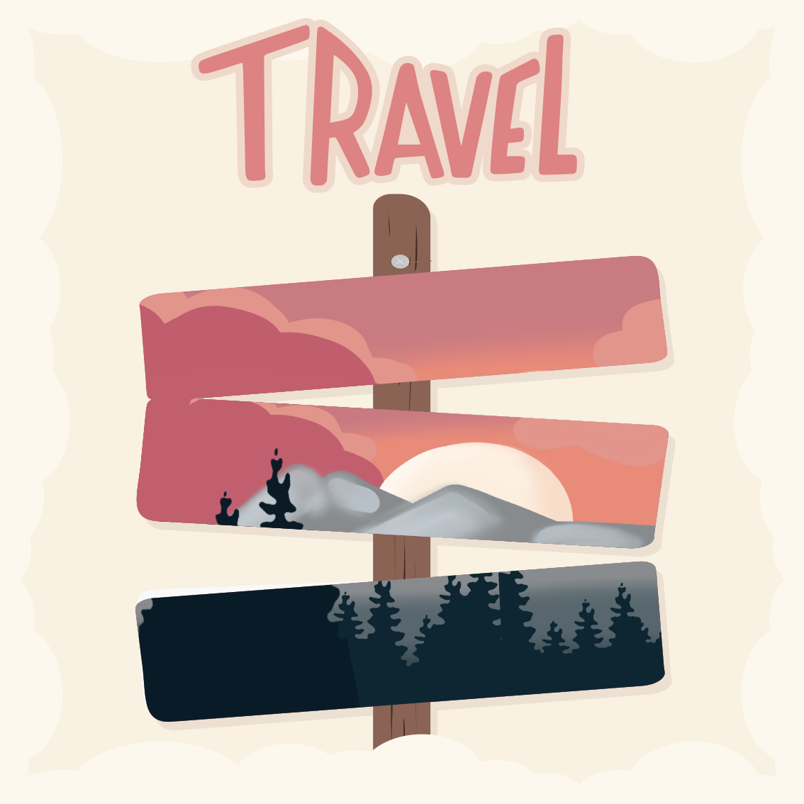 Plakat stue rejseillustration med vejskilt - TenStickers