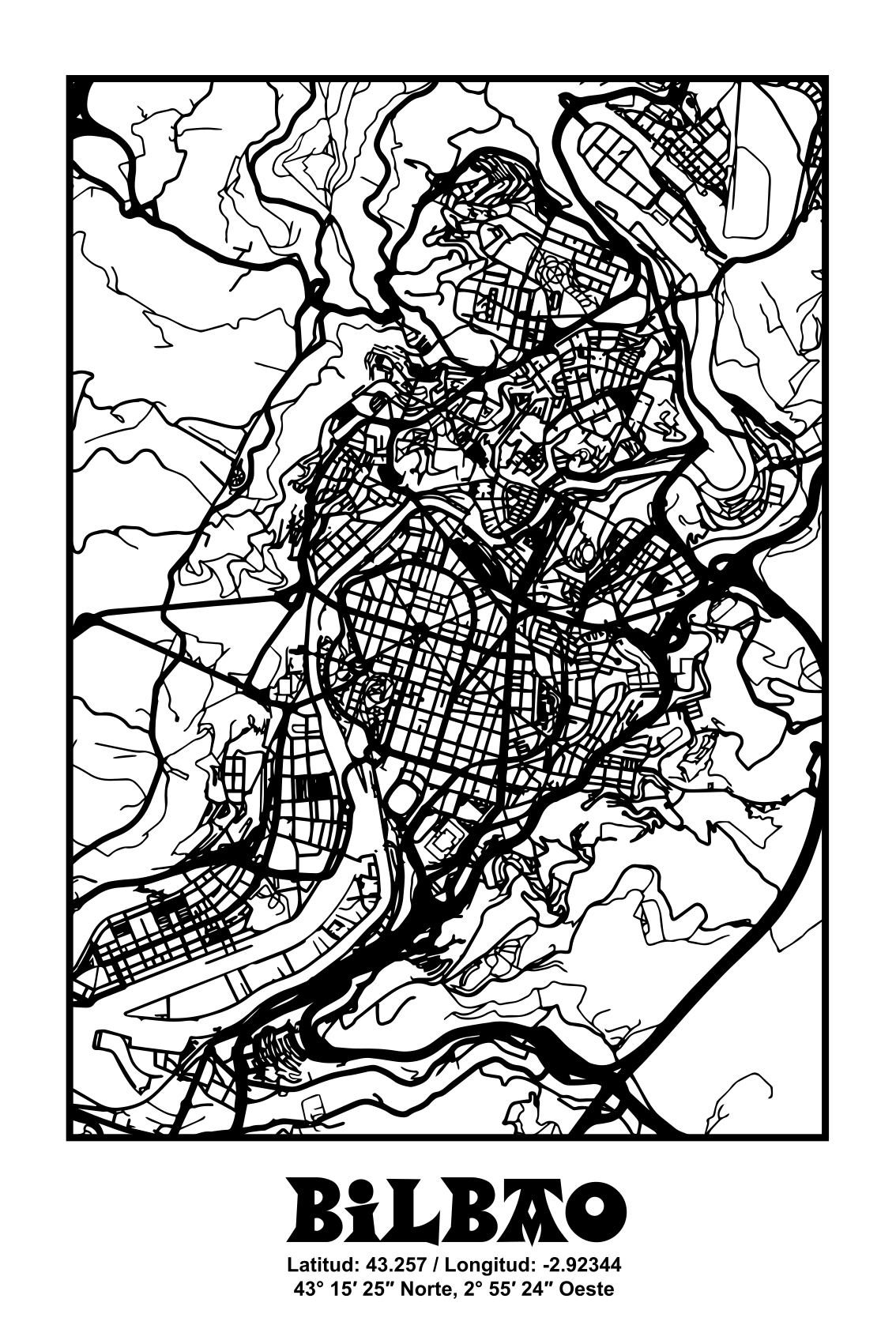 Plakat stue bilbao topografisk - TenStickers