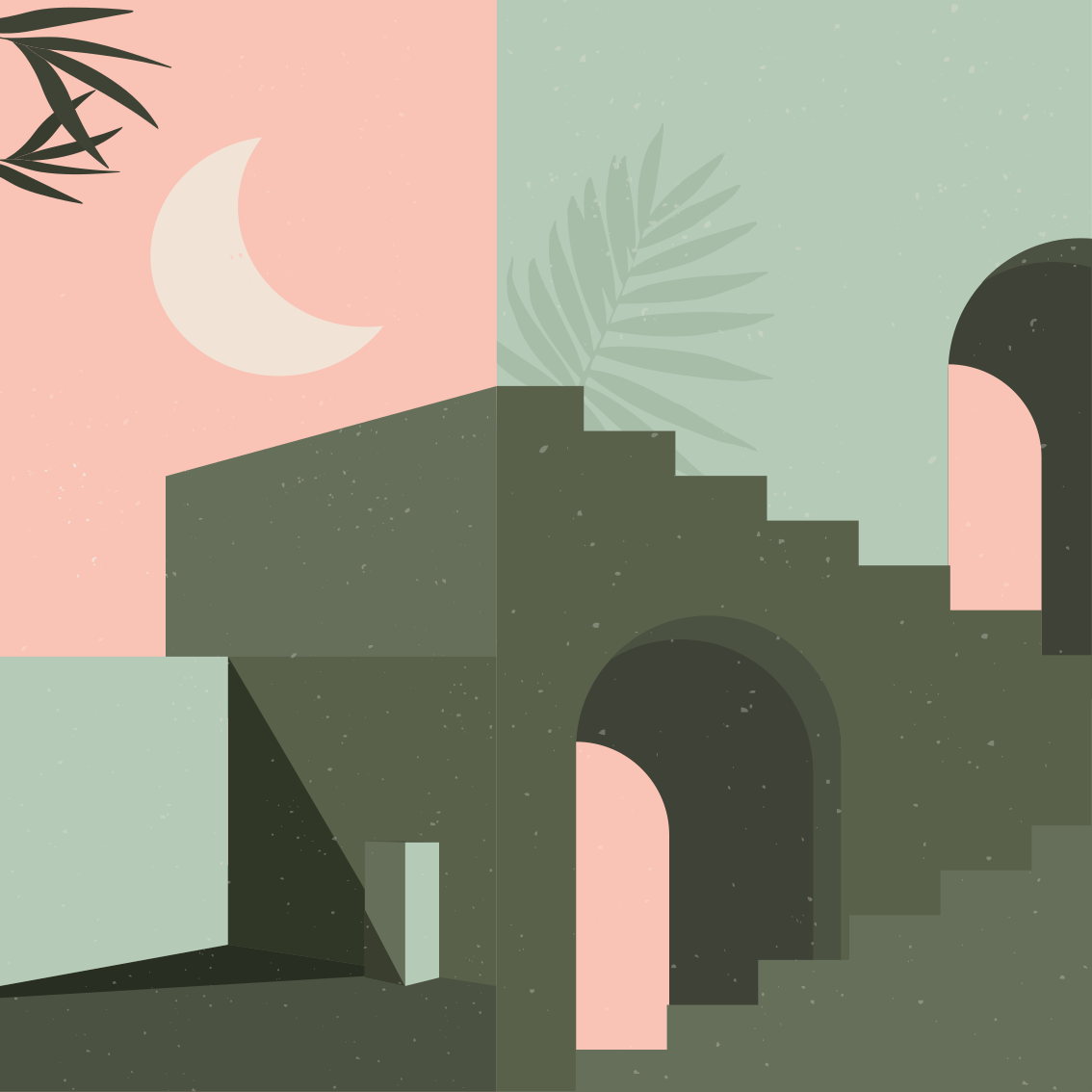 Plakat stue i pink og turkis vægkunst - TenStickers