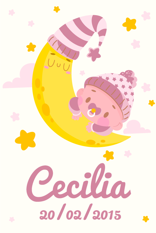 Børneværelse plakat baby med navn og fødselsdag - TenStickers