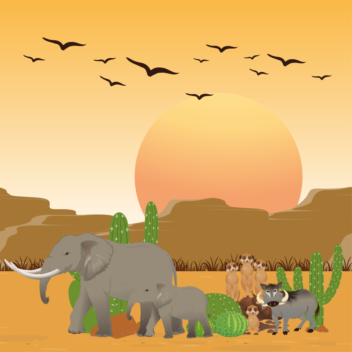 Børneværelse plakat af afrikanske dyr i naturen - TenStickers