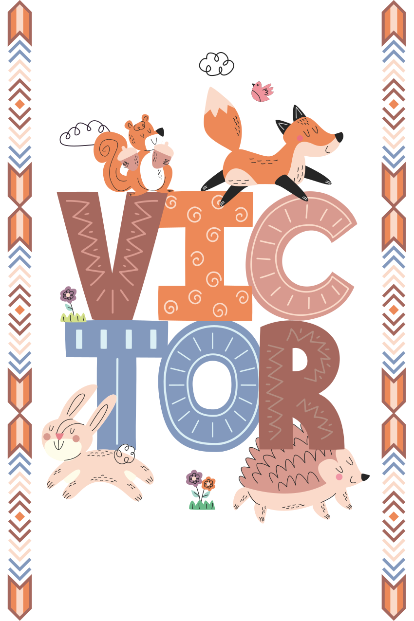 Børneværelse plakat skovdyr med navn - TenStickers