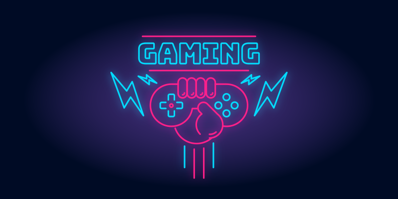 Videospil plakat med gaming logo i neonlys - TenStickers