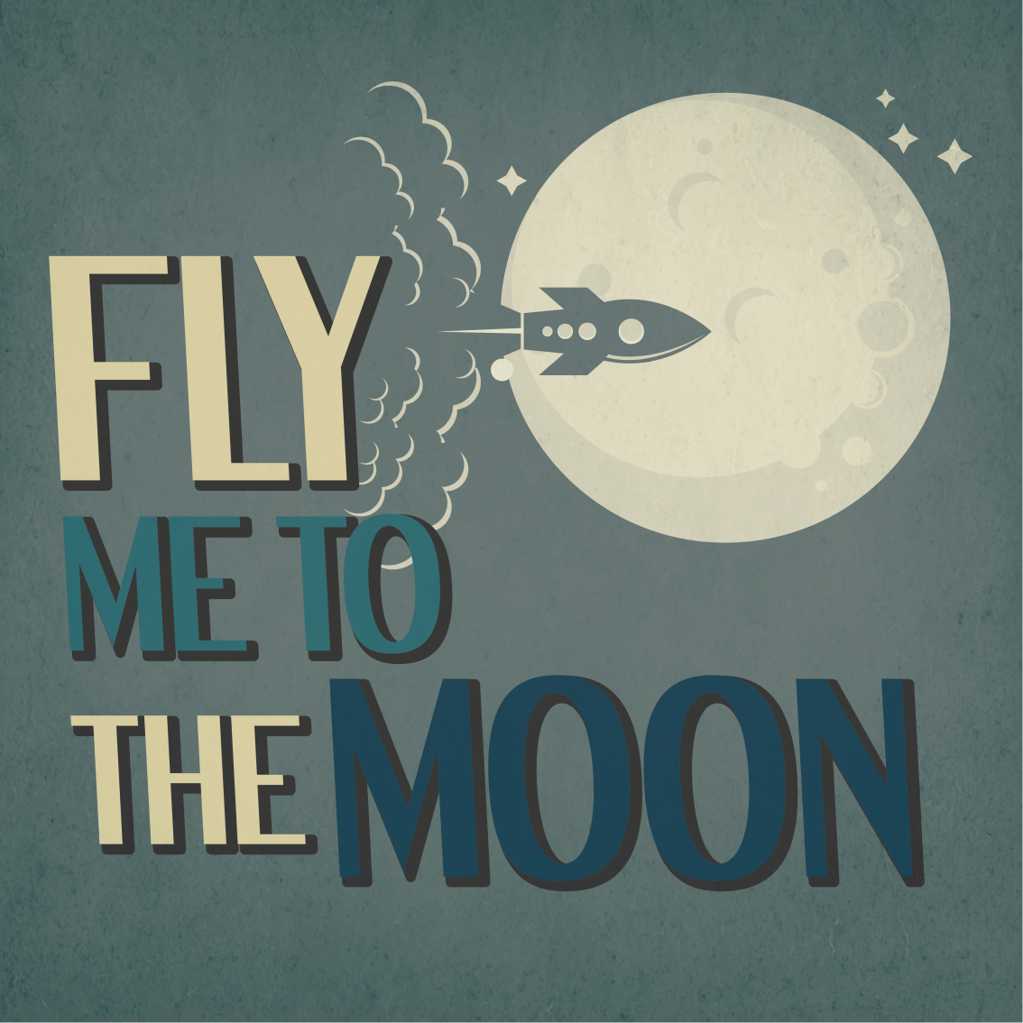 Plakat teenageværelse rocketrejse til månen - TenStickers