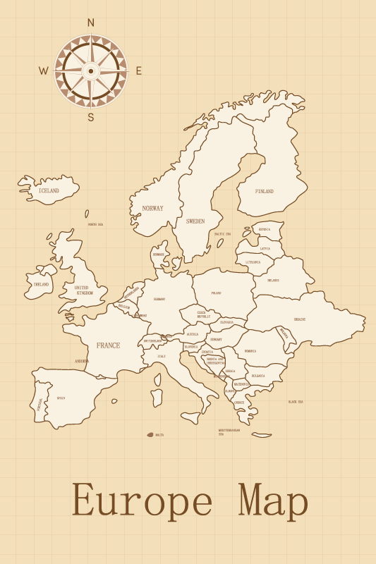 Verdenskort plakat europa på beige baggrund - TenStickers