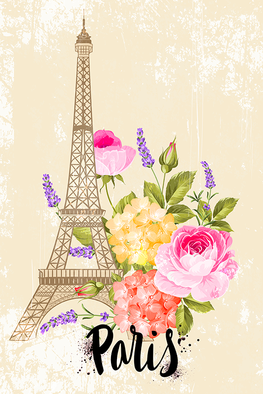 Plakat af byer og lande torre eiffel om foråret - TenStickers