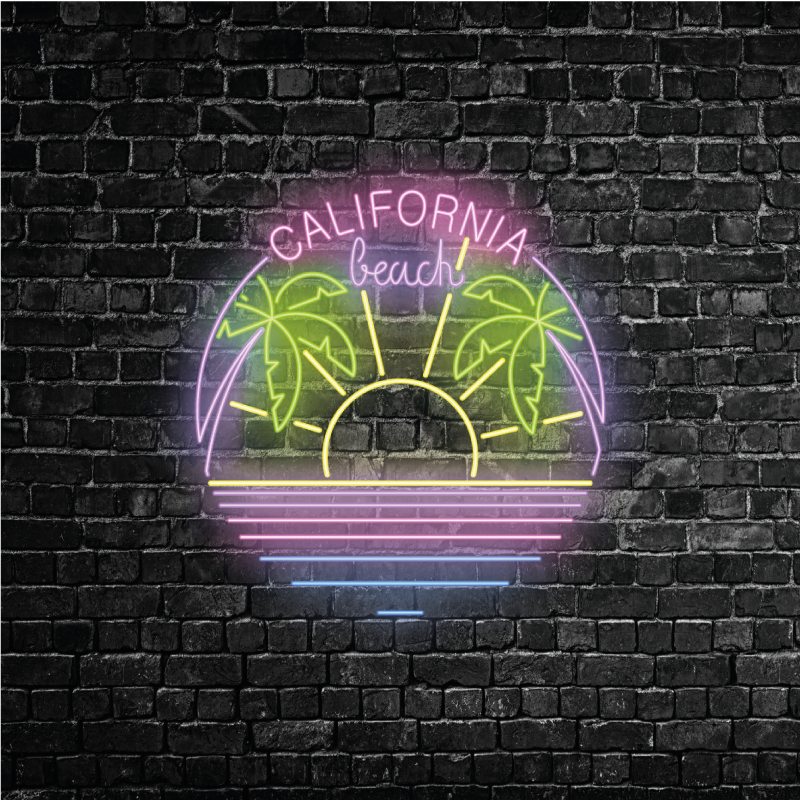 Plakat af byer og lande california strand neon tekst - TenStickers