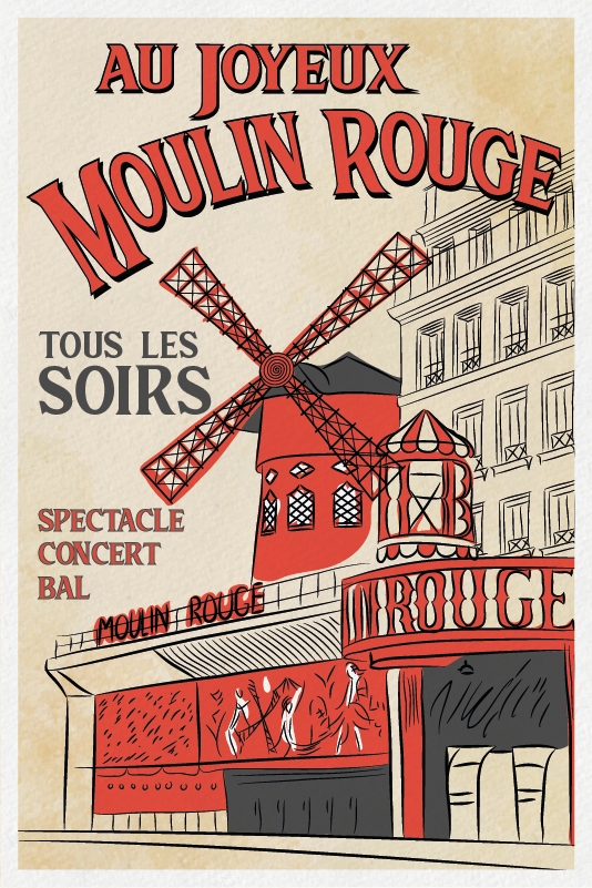 Plakat af byer og lande le moulin rouge - TenStickers