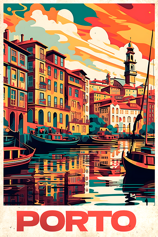 Plakat af byer og lande oporto vintage plakat - TenStickers