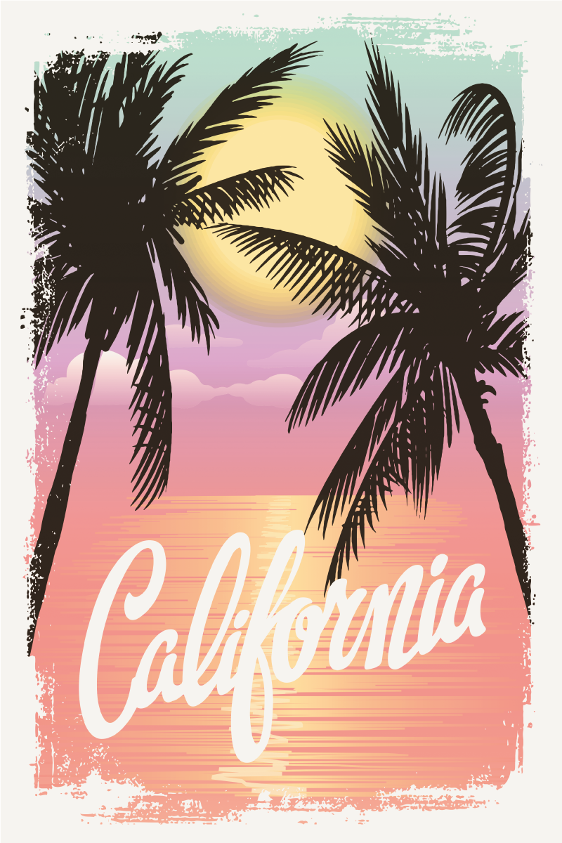 Plakat af byer og lande californiske solnedgangsstemninger - TenStickers