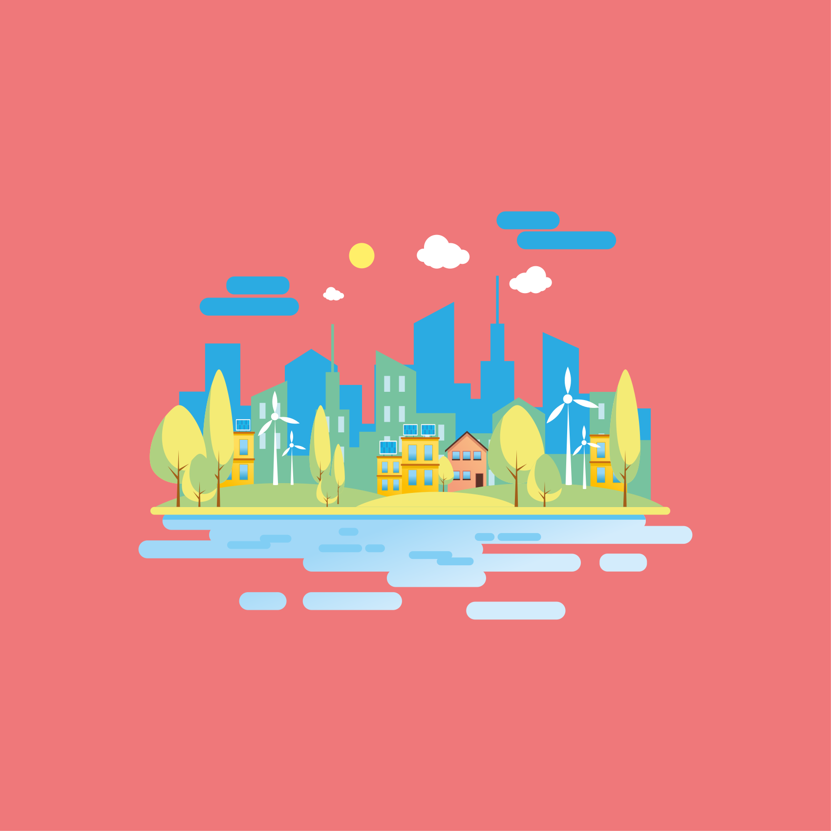 Plakat af byer og lande i moderne bylandskab - TenStickers