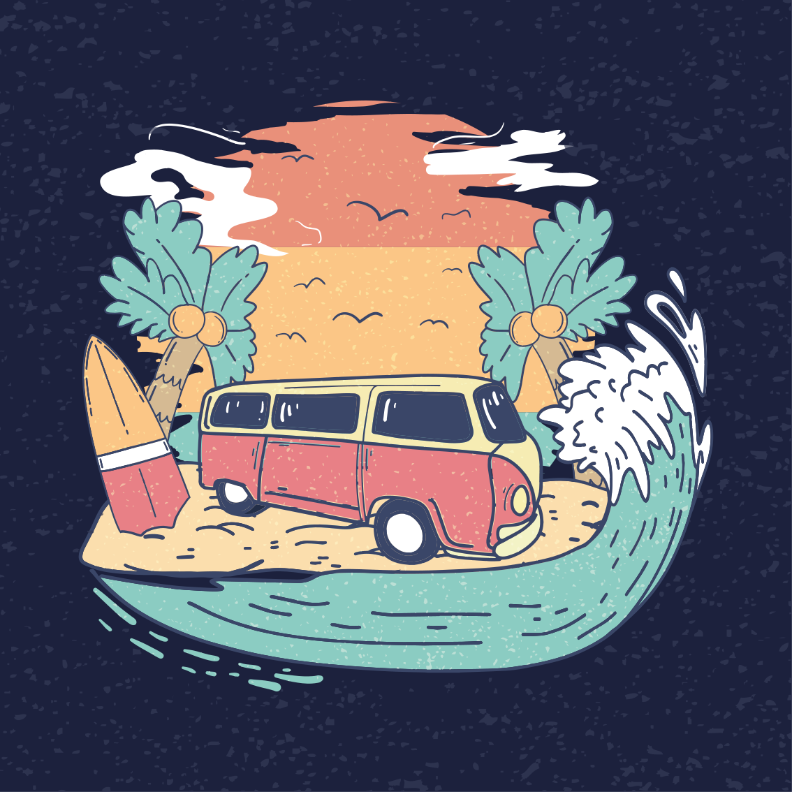 Plakat af byer og lande surfing van scene - TenStickers