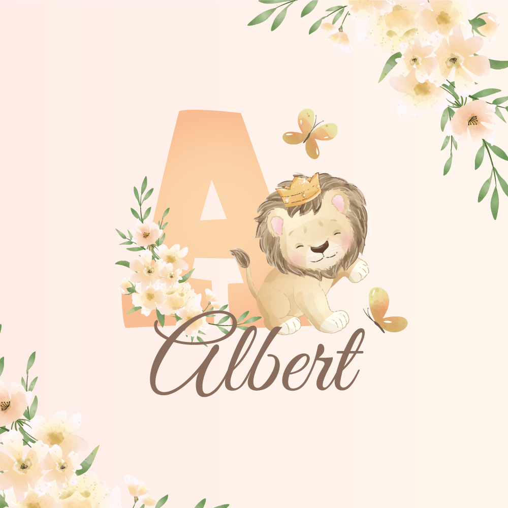 Plakat der kan tilpasses sød løve og blomster - TenStickers