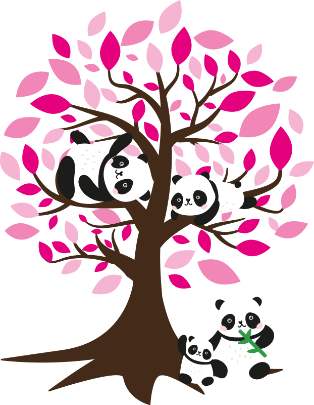 Plakat med træer og pandaunger vægklistermærke - TenStickers