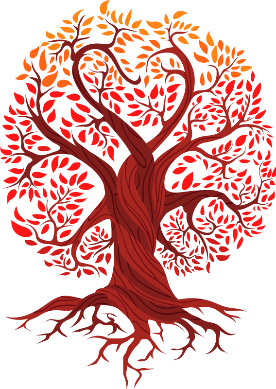 Plakat med træer tree of life rød - TenStickers