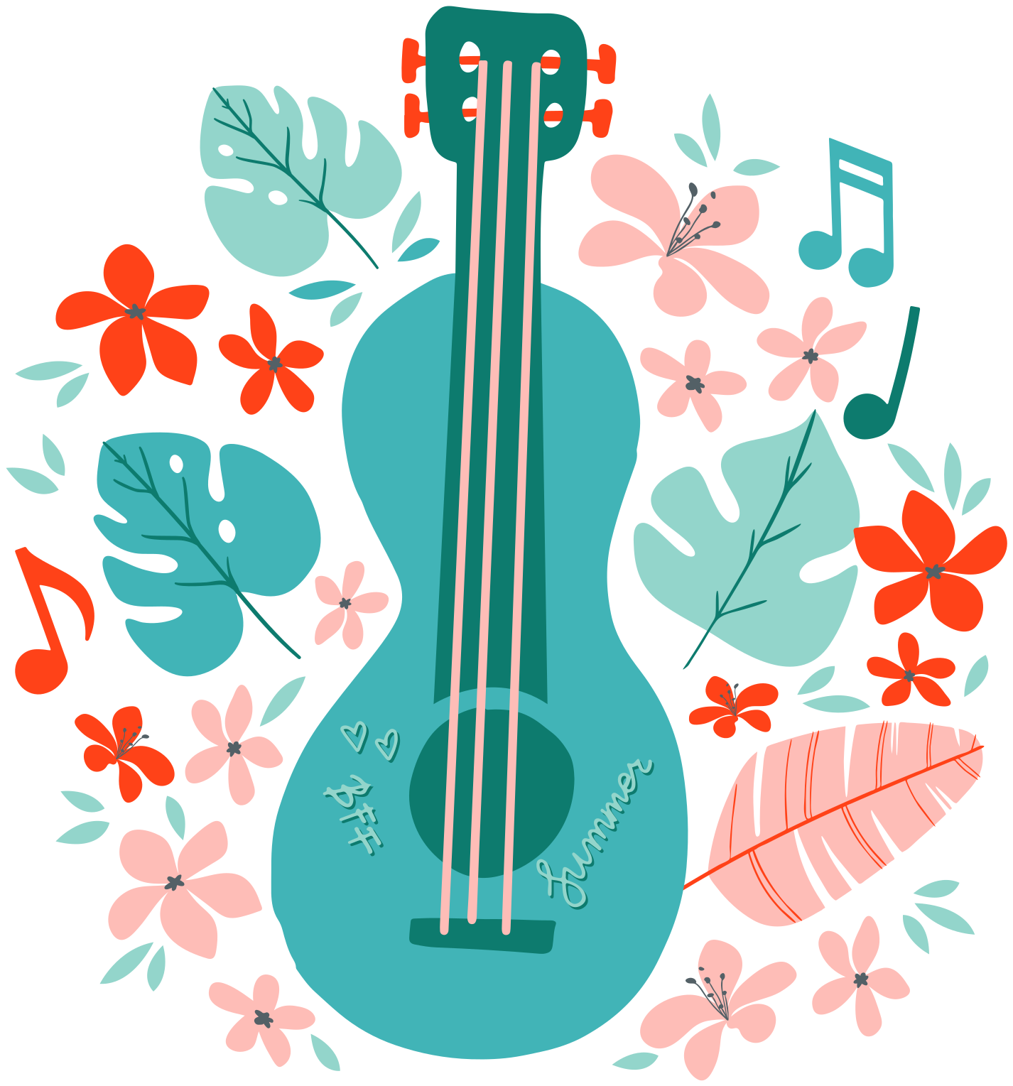 Musik plakat guitar med blomster - TenStickers