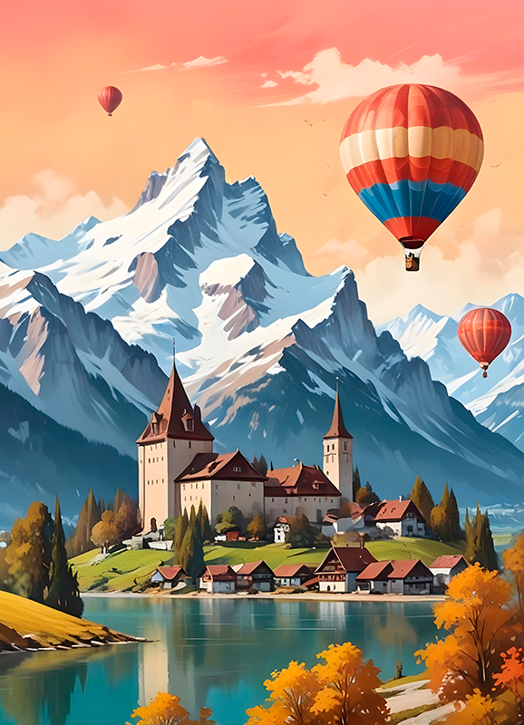 Landskab plakat chateau d'oex - TenStickers