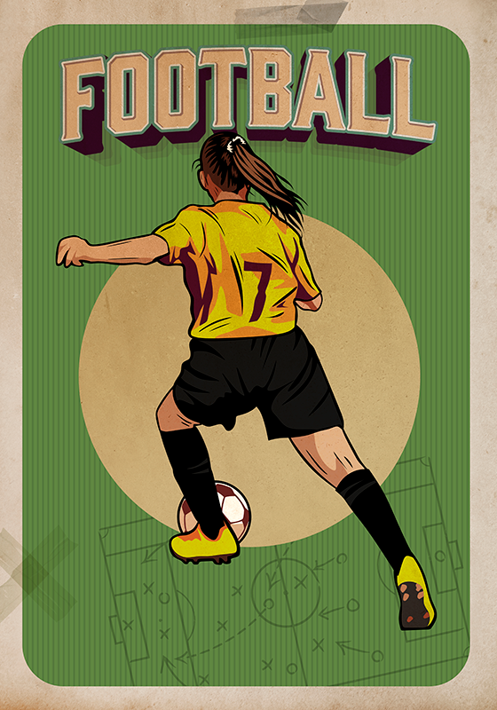 Plakat fodbold retro kvinder - TenStickers