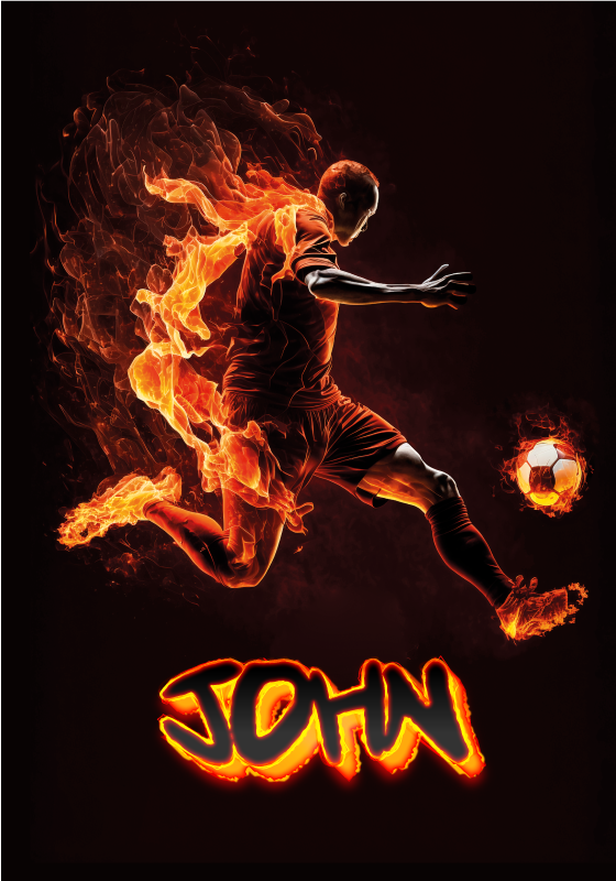 Plakat fodbold spiller i flammer - TenStickers