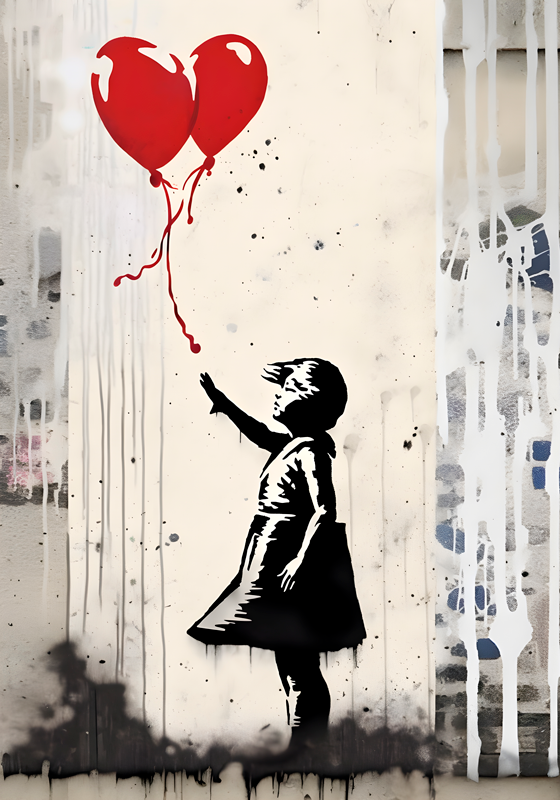 Kunstplakat pige med balloner - TenStickers